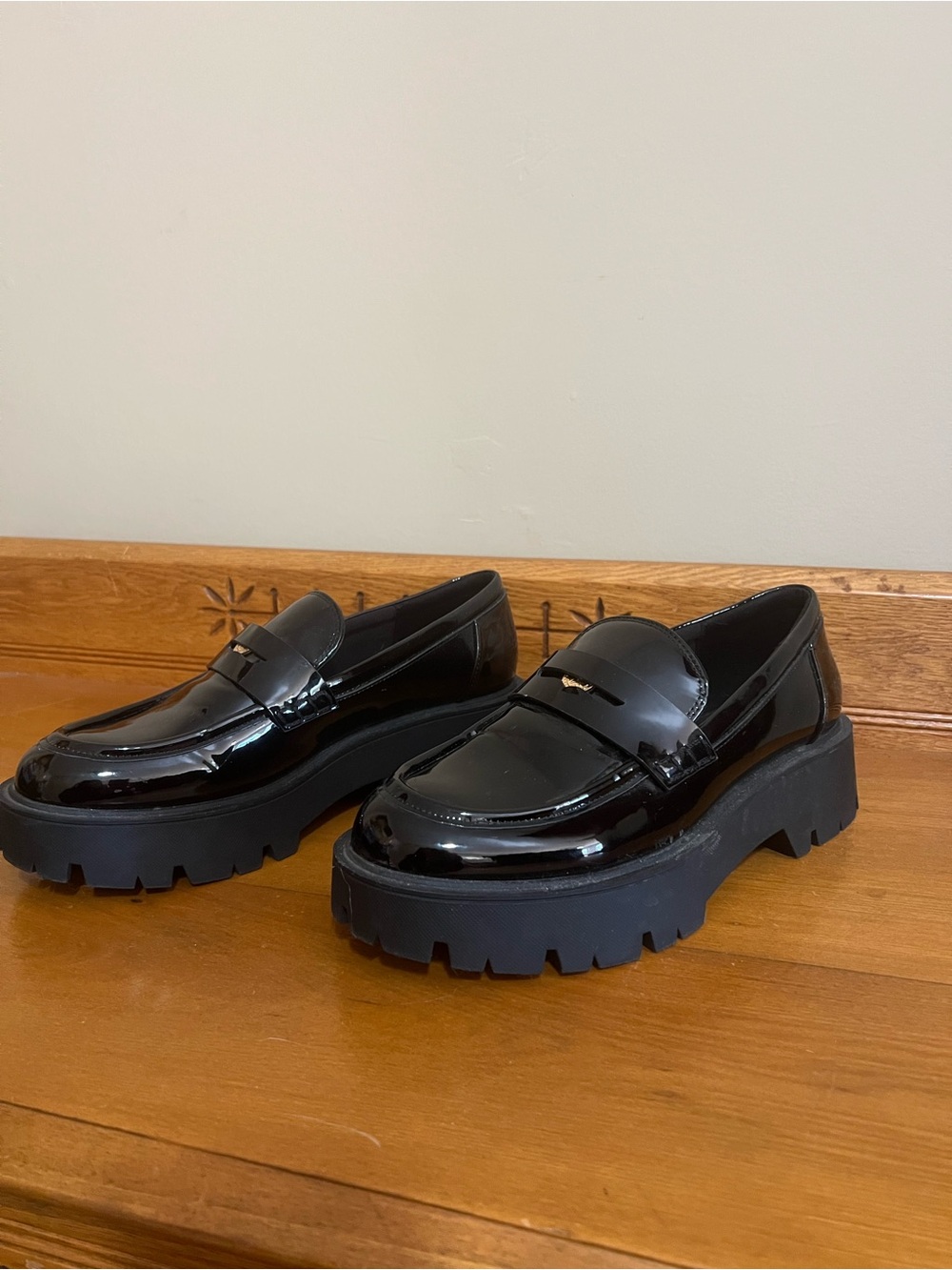 ZARA PATENT-FINISH TRACK-SOLE LOAFERS